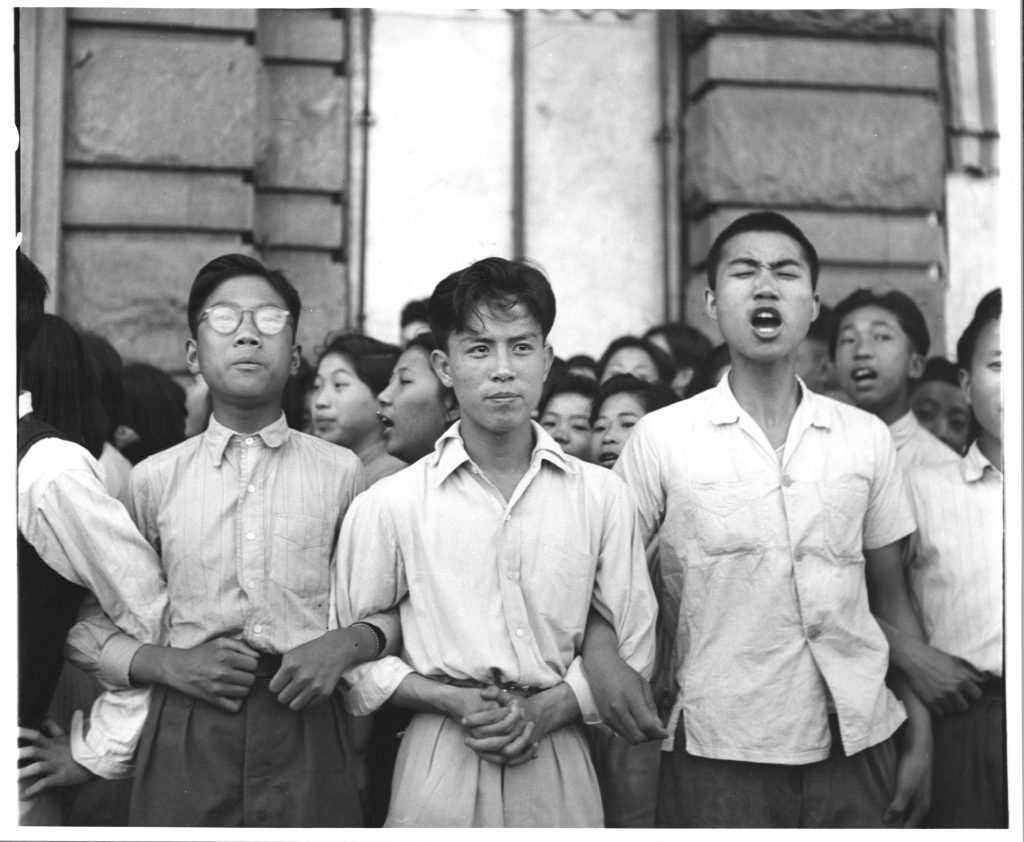 Students from Chiao Tung University during an Anti-American demonstration. (Photo by Jack Birns/ The LIFE Picture Collection © Meredith Corporation).