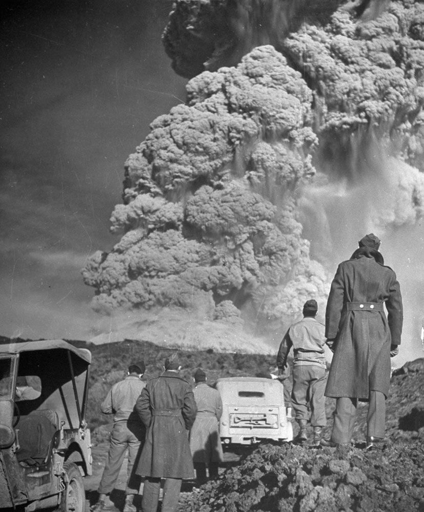 Troops watch the eruption of Mt. Vesuvius, 1944.