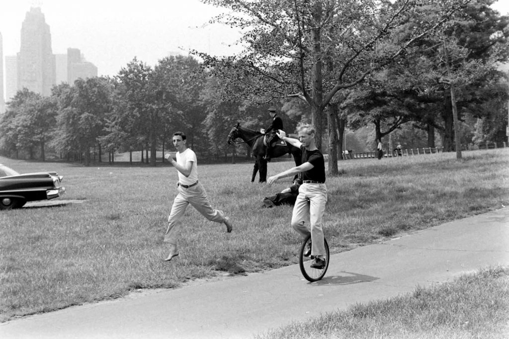Unicyclist in Central Park, 1961.