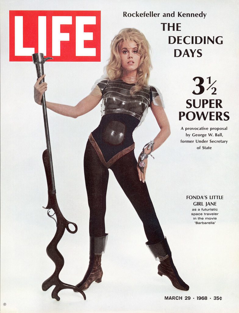 LIFE cover published on March 29, 1968 featuring Actress Jane Fonda wearing a space-age costume for title role in Roger Vadim's film "Barbarella." (Photo by Carlo Bavagnoli/ The LIFE Picture Collection © Meredith Corporation)