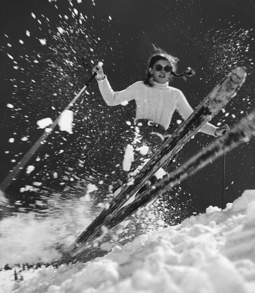 Andrea Mead Lawrence, the first American alpine skier to win Olympic gold, training in 1947.