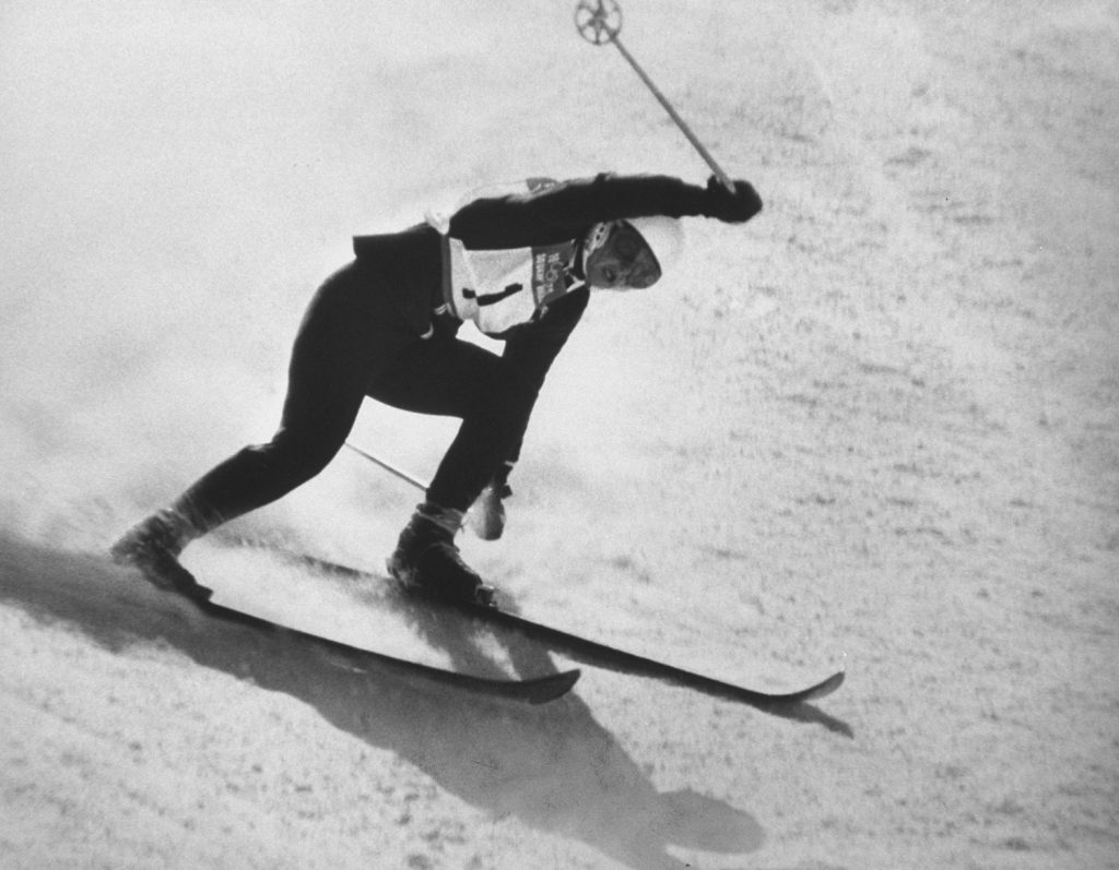 American downhill skier Penny Pitou (silver medalist), Squaw Valley, 1960.