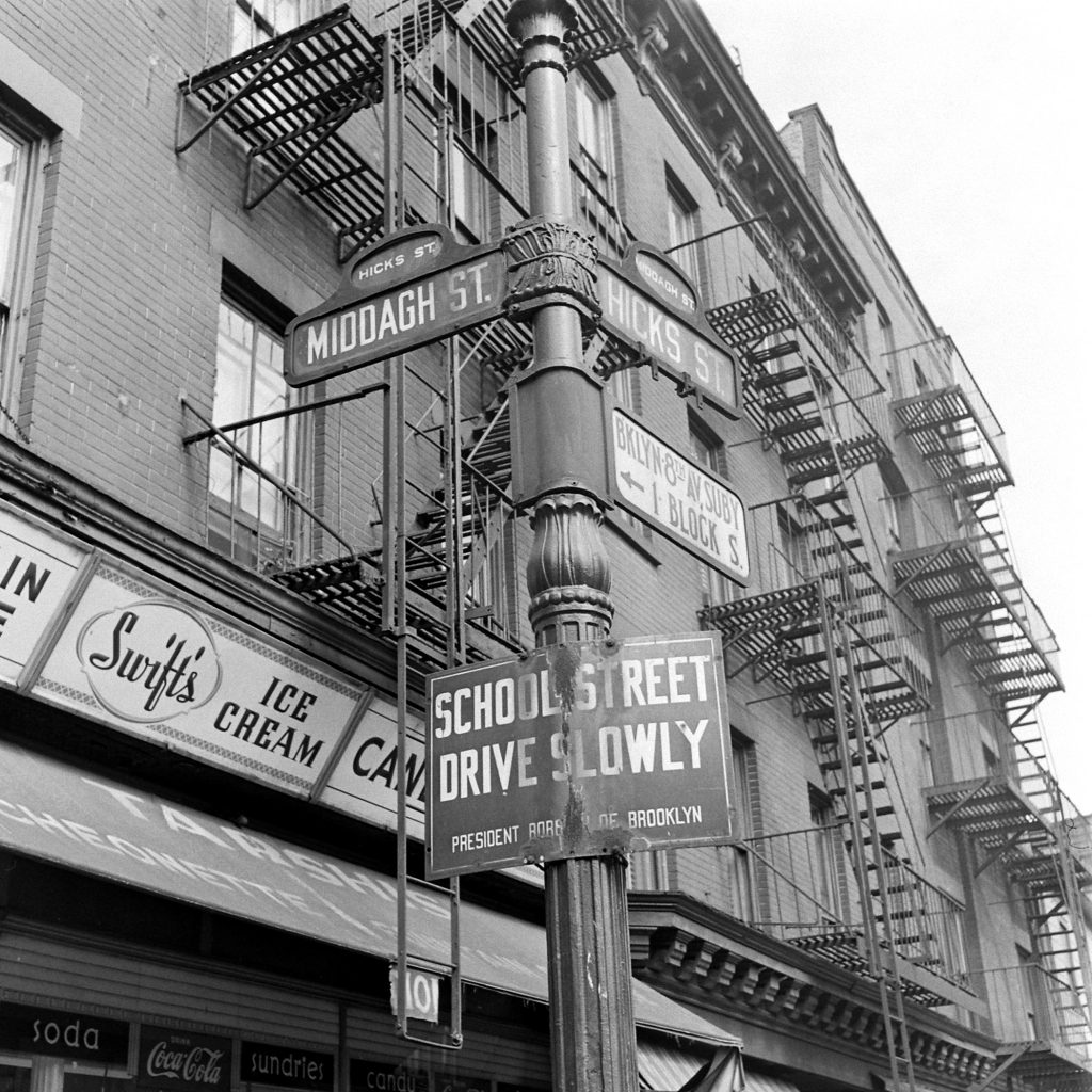 Corner of Middagh and Hicks, Brooklyn Heights, 1946.