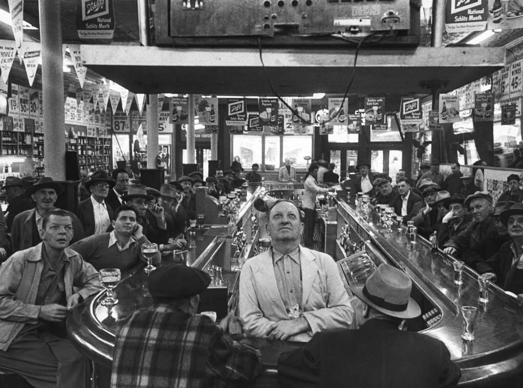 A rapt audience in a Chicago bar watches the 1952 World Series between the Dodgers and Yankees. (The Yankees won.)
