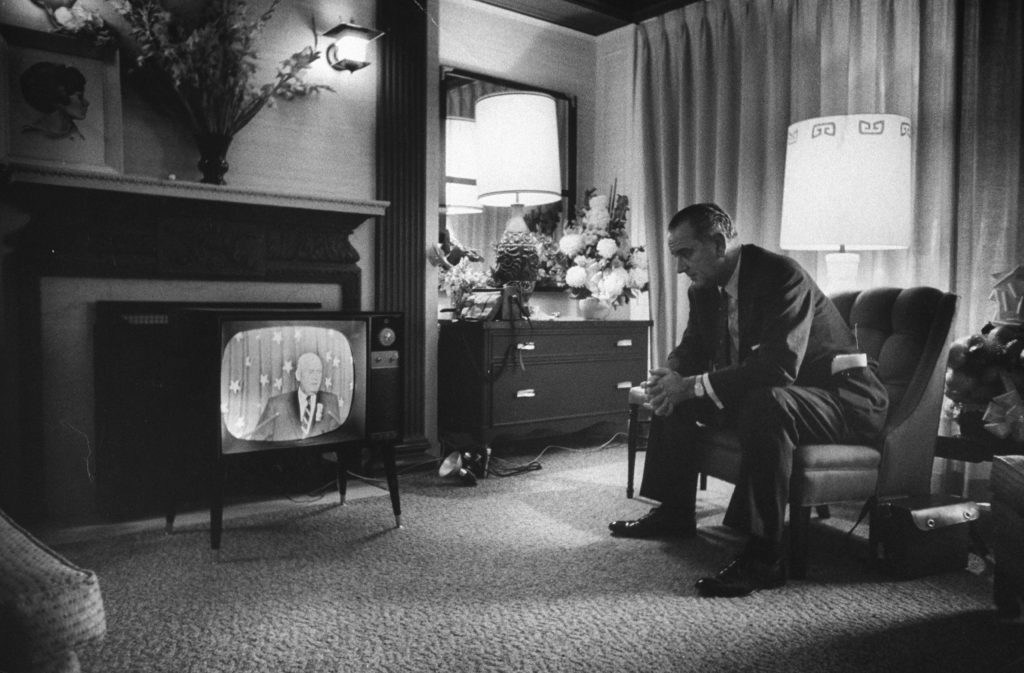 LBJ watches TV during the 1960 Democratic National Convention in Los Angeles.