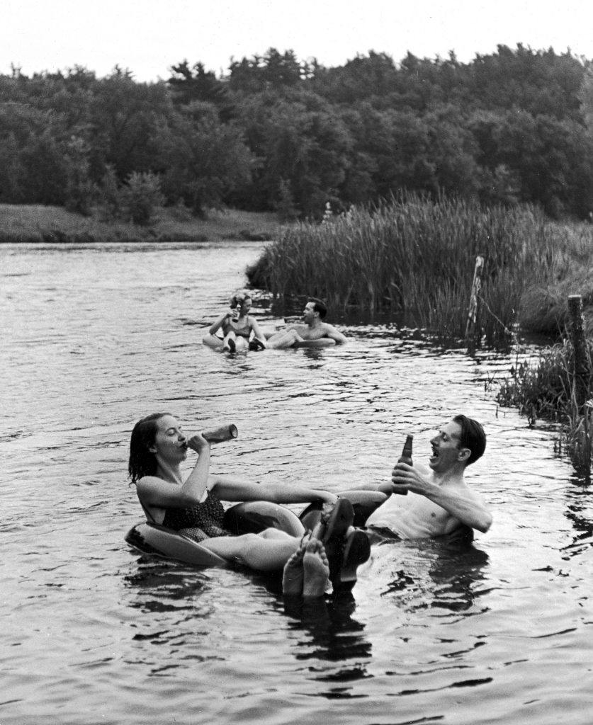 A floating party on the Apple River in Somerset, Wisconsin in 1941.``