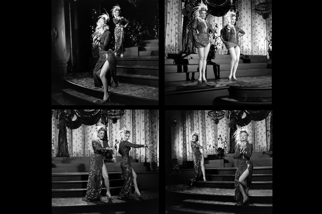 Marilyn Monroe, Jane Russell, on the set of Gentleman Prefer Blondes