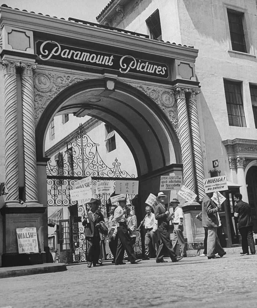 A view of picket lines in front of Paramount Studios during a set directors strike. (Photo by Martha Holmes/The LIFE Picture Collection © Meredith Corporation)