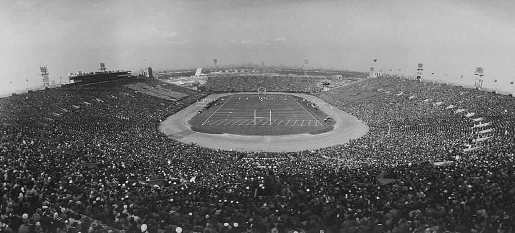 Playing field and packed stands during Army-Navy game. (Photo by Yale Joel/The LIFE Picture Collection © Meredith Corporation)