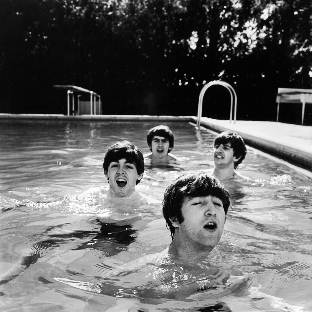 Paul McCartney, George Harrison, John Lennon &amp; Ringo Starr of the Beatles, taking a dip in a swimming pool . (Photo by John Loengard/The LIFE Picture Collection © Meredith Corporation)