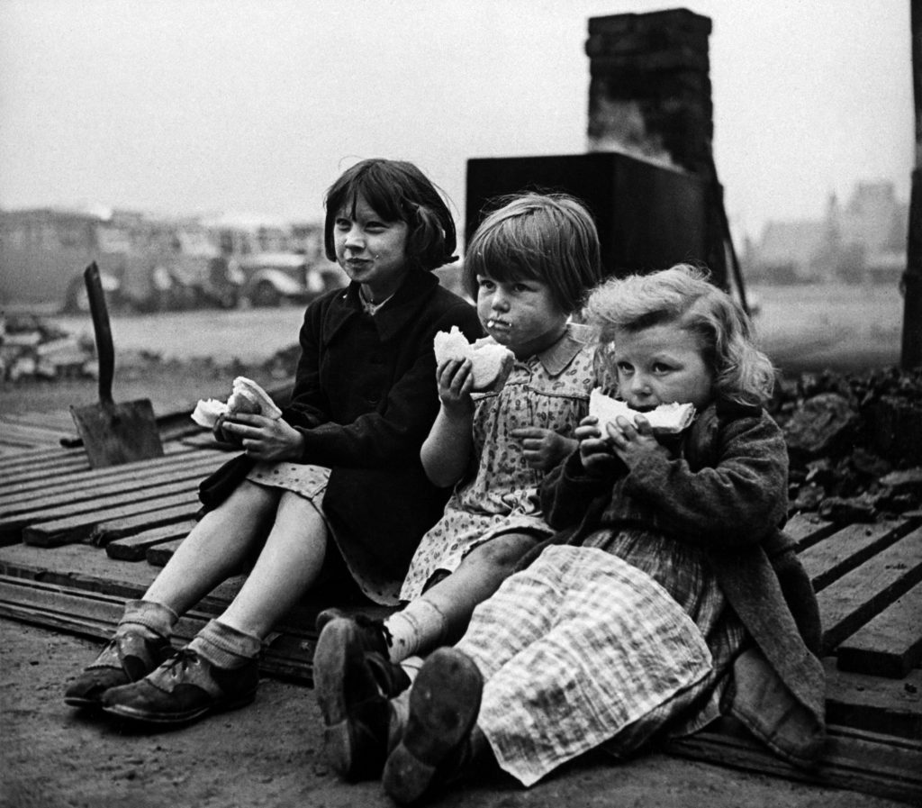 Children in blitzed north of England, 1940.