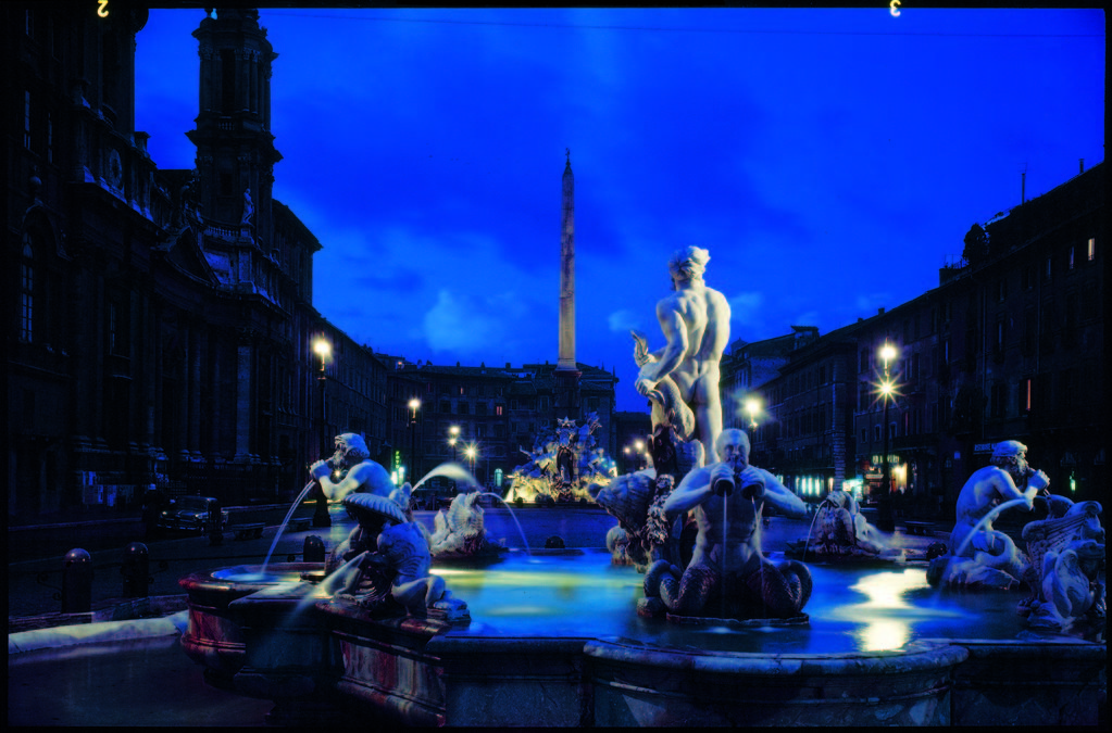 Fountains in the Piazza Navona at night. (Photo by Dimitri Kessel/The LIFE Picture Collection © Meredith Corporation)