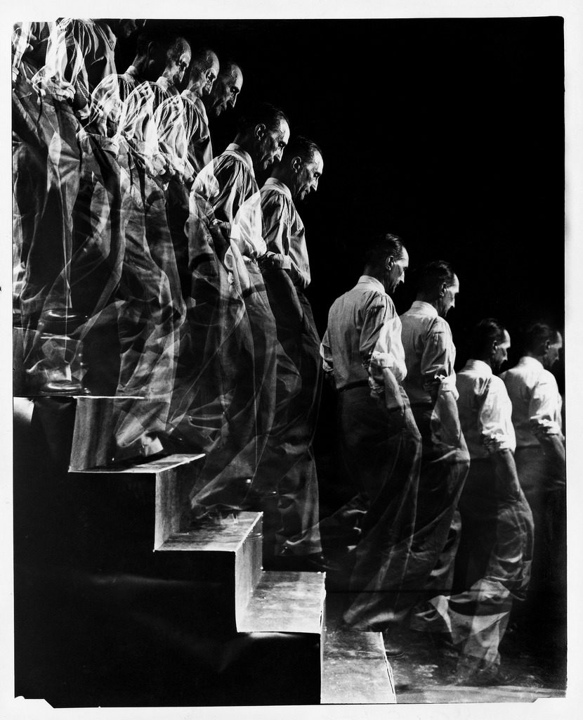 Artist Marcel Duchamp walking down a flight of stairs in a multiple exposure image reminiscent of his famous painting "Nude Descending a Staircase." (Photo by Eliot Elisofon/The LIFE Picture Collection © Meredith Corporation)