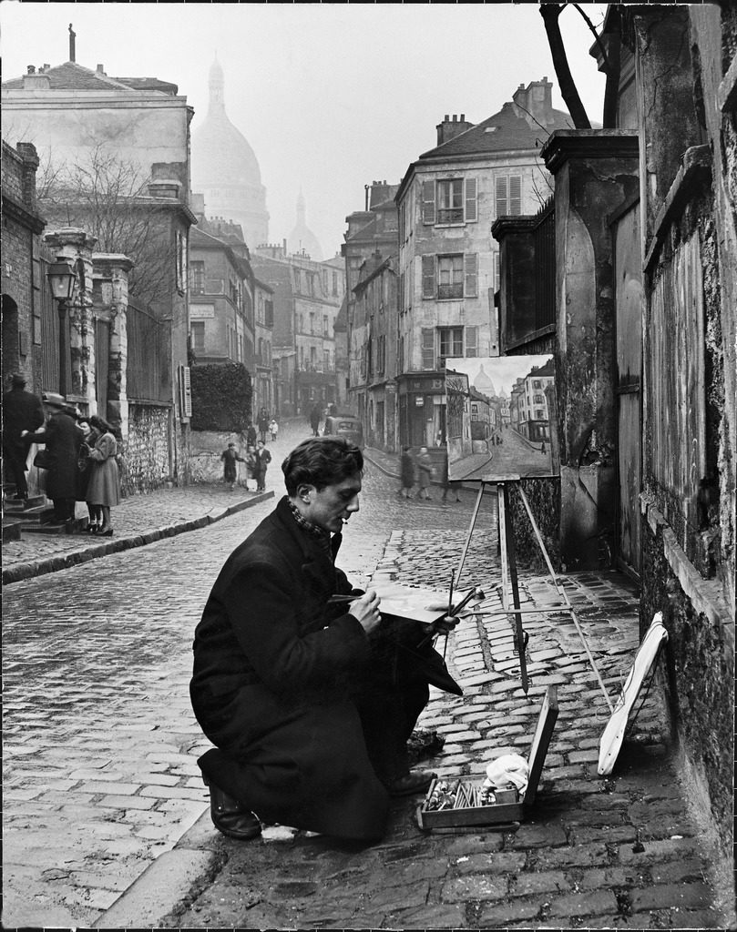 Young artist paints Sacre-Coeur from the ancient Rue Narvins in Paris, France, 1946. (Photo by Edward Clark/The LIFE Picture Collection © Meredith Corporation)