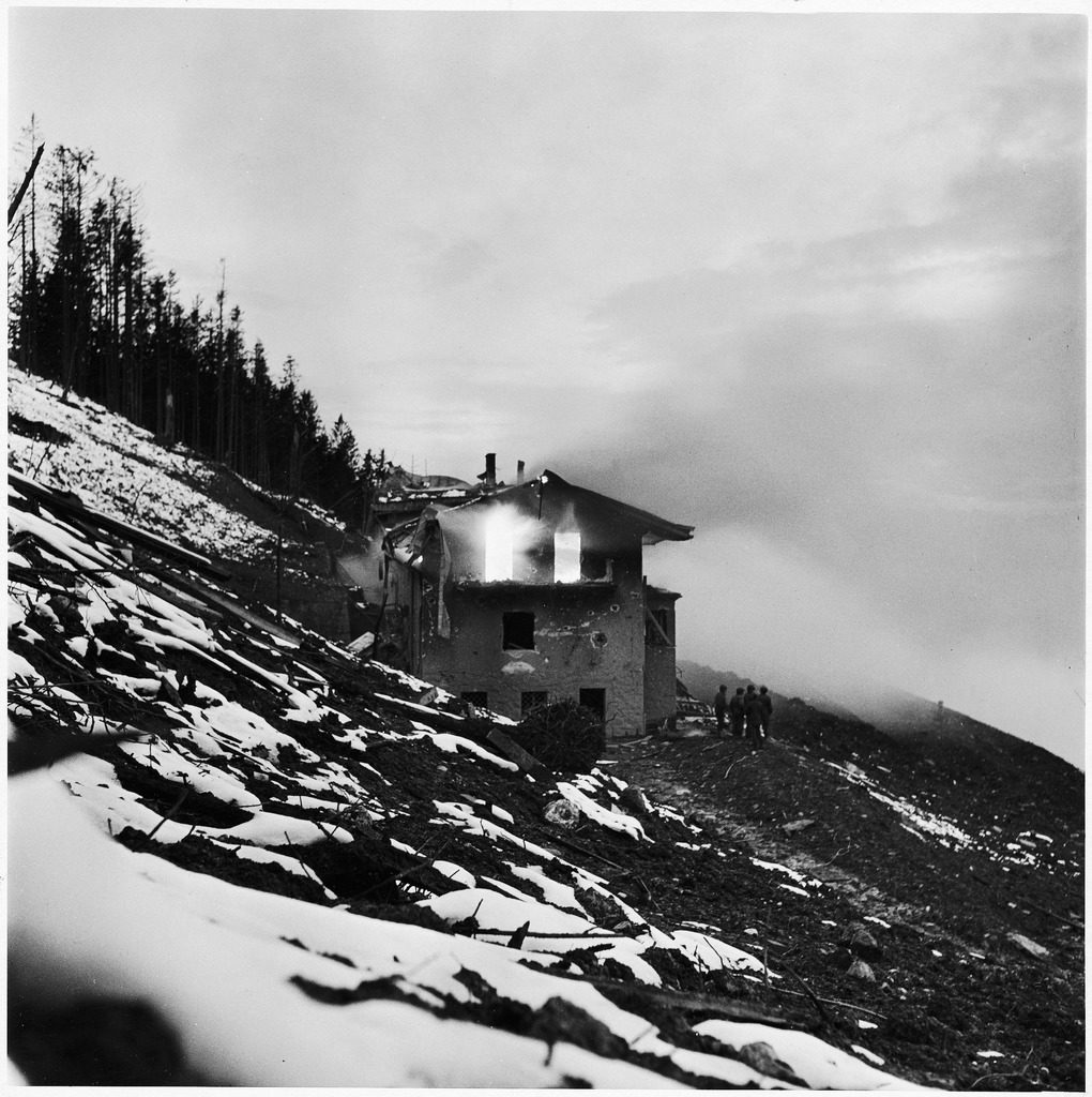 A view of Adolf Hitler's burning mountain house, "The Eagle's Nest." (Photo by David E. Scherman/The LIFE Picture Collection © Meredith Corporation)
