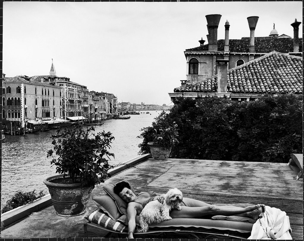 A scene from the Grand Canal: Peggy Guggenheim on her roof. (Photo by Frank Scherschel/The LIFE Picture Collection © Meredith Corporation)
